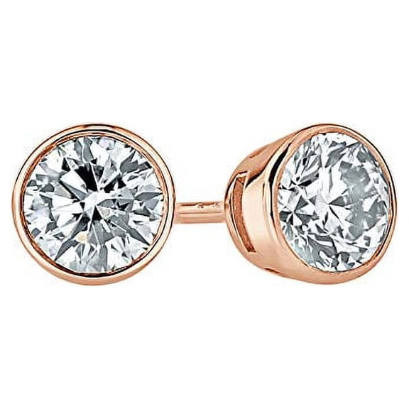 1 Carat Lab Grown Diamond Stud Earrings in 14k Rose Gold Round (E-F, SI1-SI2) Bezel-set, Push-backs by Diamond Wish