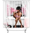 thumbnail image 2 of 4PCS Elegant African American Woman Shower Curtain Set, Pink Floral Eiffel Tower High Heels Positive Quotes Sexy Afro Black Girl Melanin Queen Fashion Bathroom Decor, Non-slip Bath Mat, 2 of 7