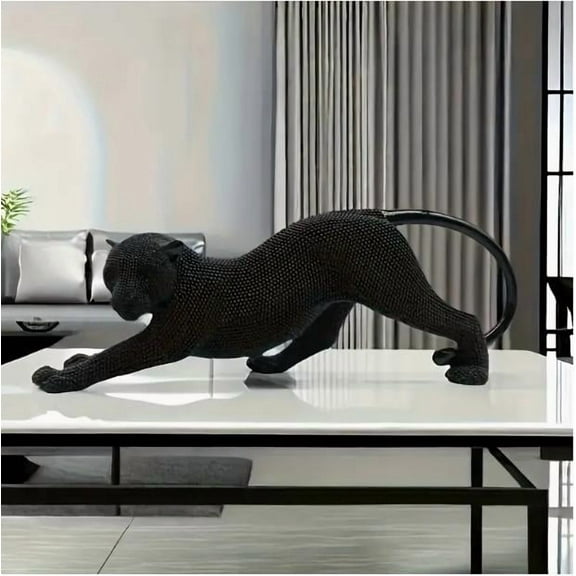 Elegant Cheetah Decor Modern Resin Sculpture for Living Room TV Stand Home Office Bedroom Ornaments Luxury Art Decorative Figurine Black Color