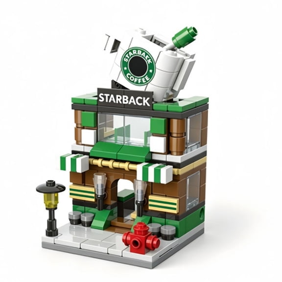 City Coffee Shop Building Block Set 208 Pieces Street View Store Model Interlocking Construction Bricks Kit