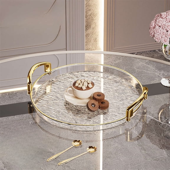 Clear Round Serving Tray, Food Tray with Handles, Sturdy Plastic Serving Platter, 10.83x10.03x2.44in, for Snacks Desserts Kitchen Dining Party Daily Food Storage