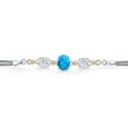 thumbnail image 2 of Gem Stone King 925 Silver and 10K Yellow Gold Blue Simulated Opal White Moissanite and White Lab Grown Diamond Bracelet for Women (3.91 Cttw, Oval 10X8MM and 8X6MM, 6.5/7/7.5 inch, Made in Italy), 2 of 3