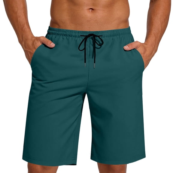 JUUYY Men's Casual Shorts Pull On Drawstring Elastic Waist Athletic Shorts Outdoor Lightweight Summer Loose Beach Shorts with Pockets Green S