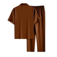 thumbnail image 4 of Lumtrix Men Summer Casual Short Sleeve Sets Solid Button Down Lapel Shirt Loose Elastic Pants with Pockets 2 Piece Outfits Beach Tracksuit Coffee M, 4 of 4