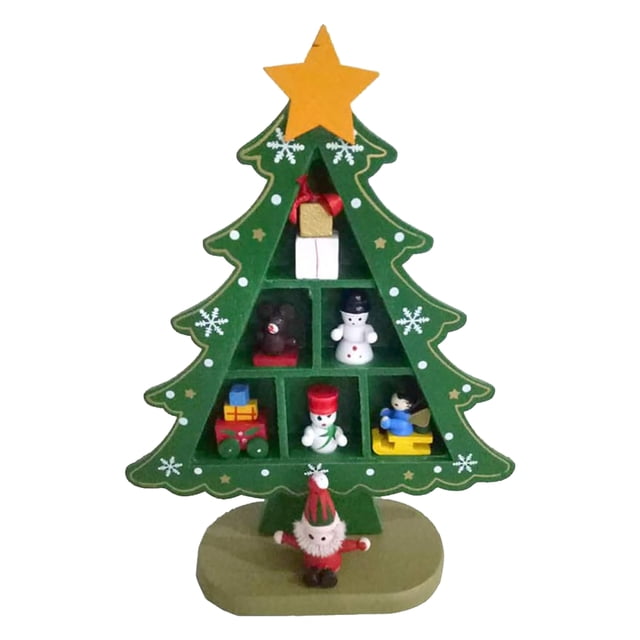 Árbol de Navidad de madera de mesa, exquisito mini árbol de Navidad de escritorio convenientemente ubicado, decoración para centro comercial, hotel, decoración navideña verde