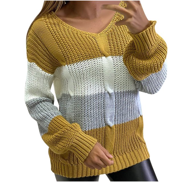 Blusa de suéter de color sólido con cremallera de manga larga con cuello en V clásico para mujer Pompotops gfhjh5361