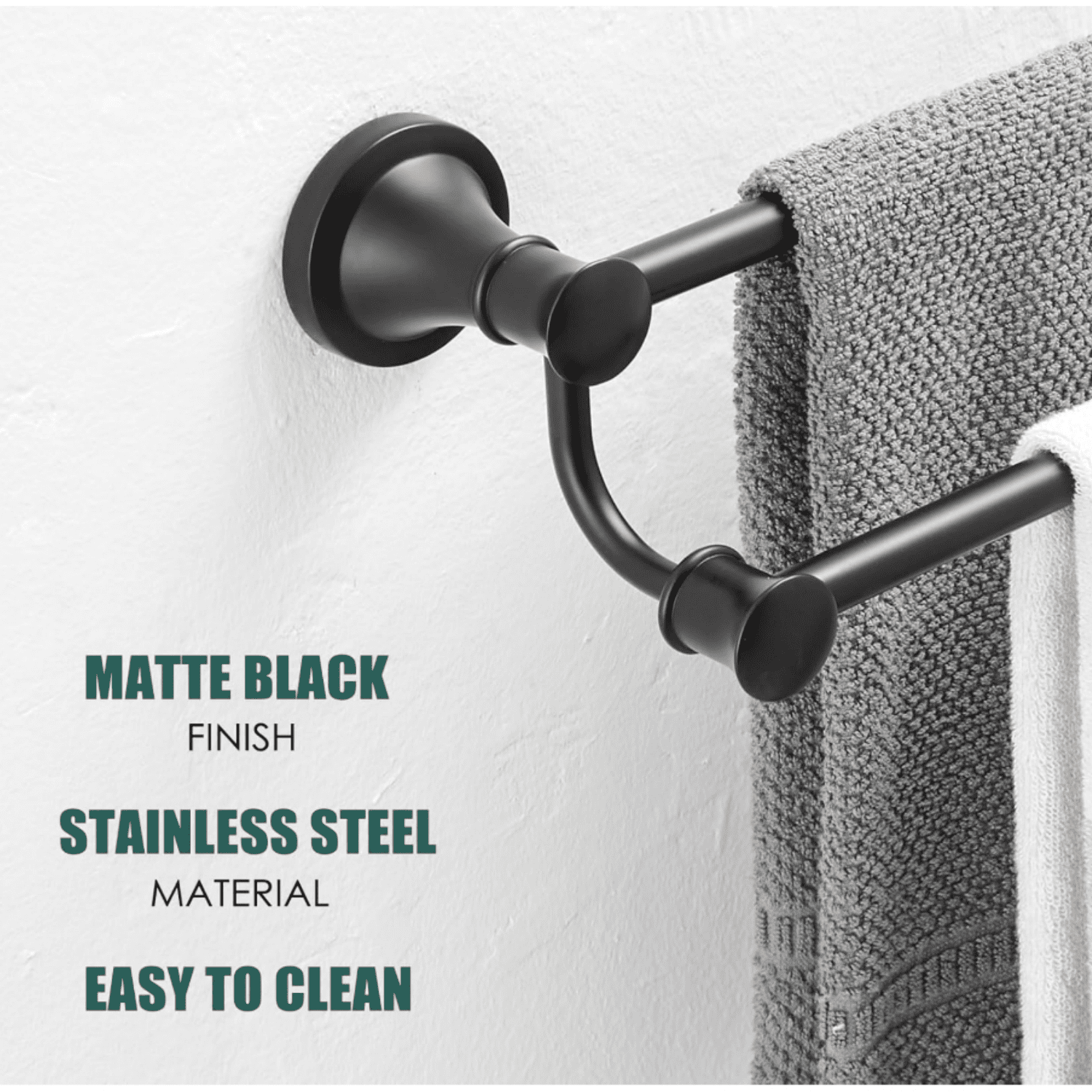Adjustable Retractable 15-27 Inches Stainless Steel Bathroom Towel Bar, Bathroom Accessories Bath Hotel Double Towel Bar Rod Hanger Wall Mounted Towel Holder Towel Rack, Matte Black