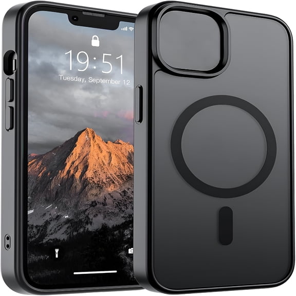HBMYN Magnetic Case for Iphone 14 & Iphone 13 (Compatible with Magsafe) (Military Grade Drop Protection) Translucent Matte Shockproof Phone Cover, Black