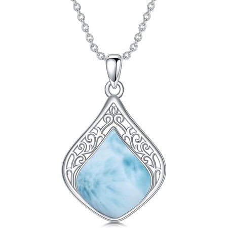 Teardrop Larimar Filigree Necklace 925 Sterling Silver Natural Gemstone Pendant Necklace Irish Celtic Knot Jewelry Mothers Day Gifts for Women Mom