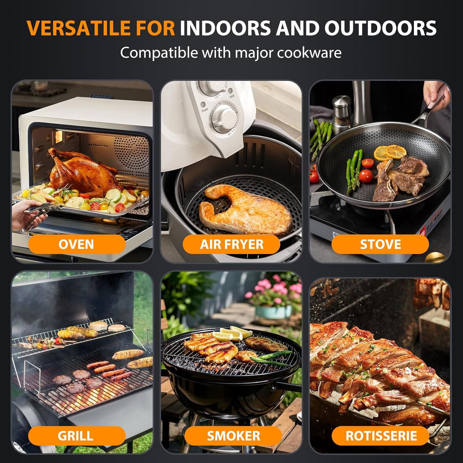 AI  Wireless Meat Thermometer with 2 Probes High-Accuracy Sensors, Standalone Display Base,  Read LCD & App Control for Kitchen BBQ Oven Grill  Fryer