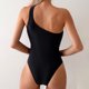 thumbnail image 5 of Trajes de baño de una pieza para mujer, traje de baño de color sólido con cojín de pecho desmontable y hombros inclinados, traje de baño hueco para mujer, 5 of 5