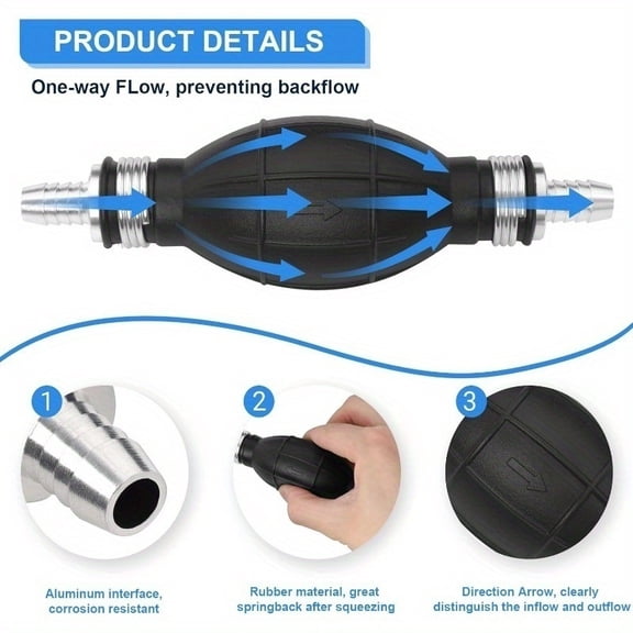 10mm Manual Fuel Pump Accessory, Marine Bulb, Outboard Motor Fuel Line, Manual Start Ball, Black Rubber Fuel Transfer Vacuum Pump, Suitable for Gasoline, Diesel, Water