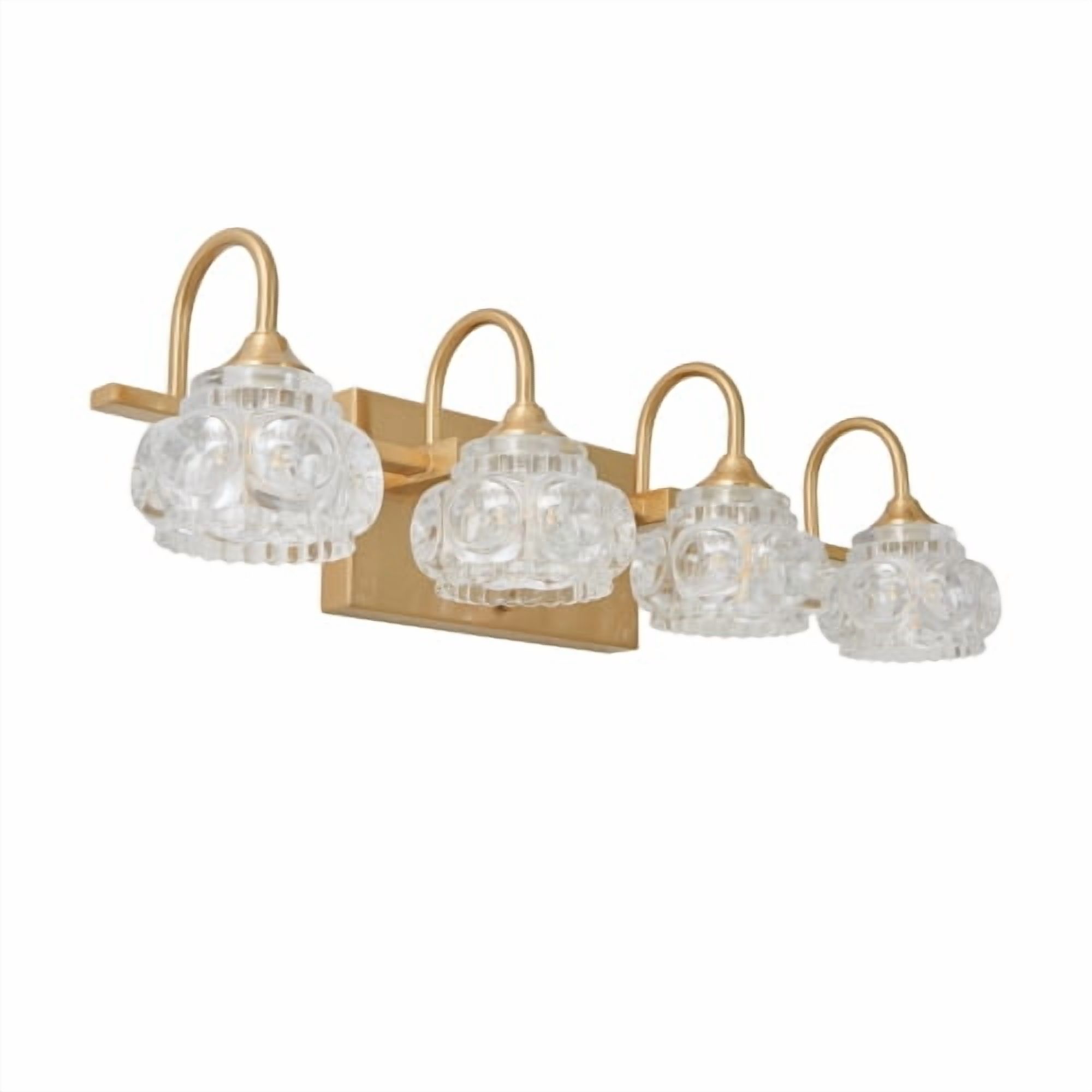 ACE-LIGHTS,Retro 4-Light Bathroom Vanity Light Fixture with Crystal Glass Shades(Bulbs Not Included),Wall Mounted Lighting for Bathroom,Dressing Room,Powder Room and Vanity Mirror(Golden）