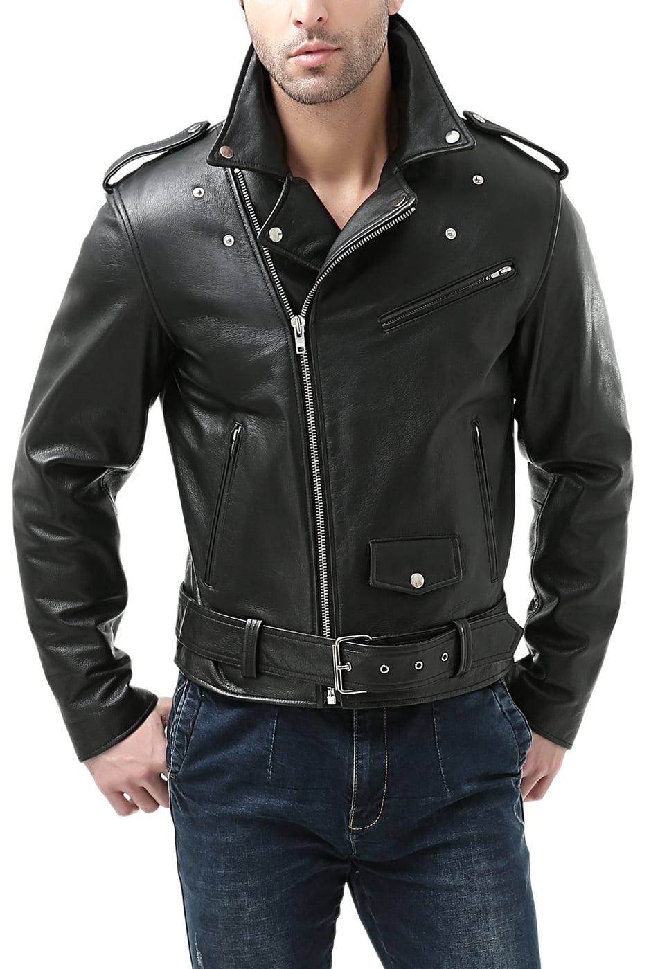 Bgsd Men S Classic Cowhide Leather Motorcycle Jacket Regular Big Tall