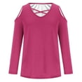 thumbnail image 4 of Diufon Long Sleeve Womens Tops Fall Casual Solid Color Tunics V Neck off Shoulder Blouses, 4 of 4