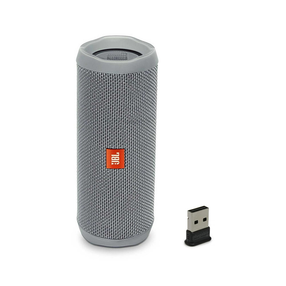 JBL FLIP 4 Gray Portable Bluetooth Speaker & Plugable Bluetooth USB Adapter