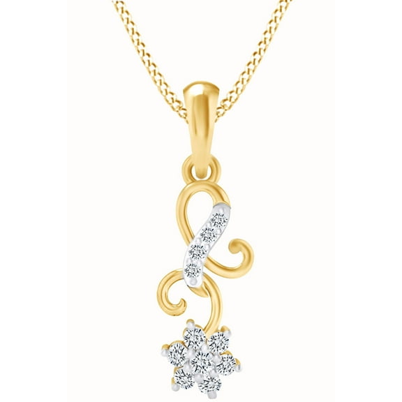 AFFY Natural Diamond Flower Pendant Necklace 14k Yellow Gold