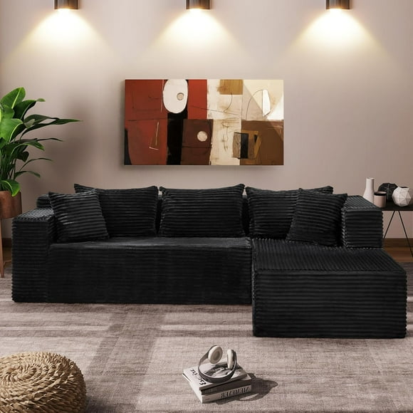 IdealHouse Modular Sectional Sofa Cloud Sectional Couch, 106" Comfy Fluffy L Shaped Black Couches for Living Room,Oversized Sofa Sleeper with Deep Seat, No Assembly Required, Black