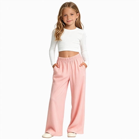 11-12 Years Toddler Girls Casual Straight Leg Trousers Wide Leg Casual Trousers Casual Sweatpants Fall and Winter Pink Joggers Pants
