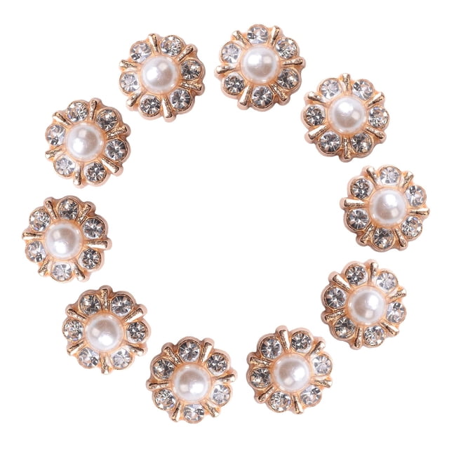 10Pcs Small Rhinestone Embellishments Metal Bling Flatback Buttons Headband Flower Centre Wedding Bouquet , Gold