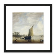Jeronymus Van Diest Riverview Boat Painting 8X8 Inch Square Wooden Framed Wall Art Print Picture with Mount