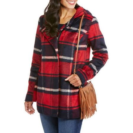 Maxwell Studio Women's Faux Wool Zip-Front Hooded Coat