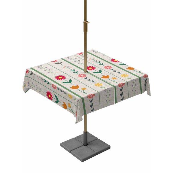 Spring Floral Outdoor Tablecloth - 54x54 Inch Square Dining Table Cover, Colorful Summer Flowers Vintage Botanical Waterproof Outdoor Table Cloth with Umbrella Hole & Zipper for Picnic/Patio/Party