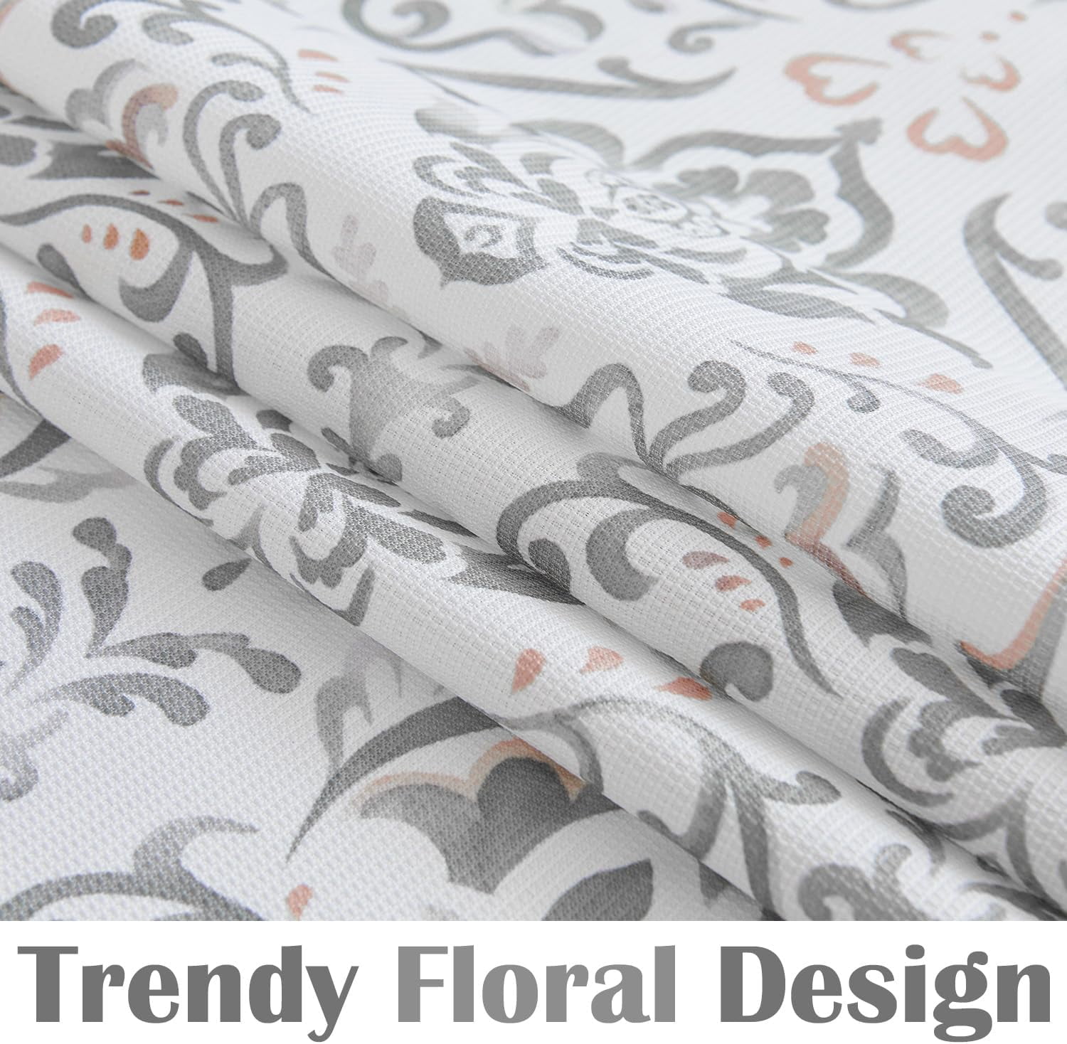 Boho Farmhouse Grey Floral Shower Curtain, Medallion Damask Shower Curtains for Bathroom, Moss Inky Retro Vintage Pattern Waterproof Fabric Shower Curtain, Bath Decor with Hooks 70x72 inches