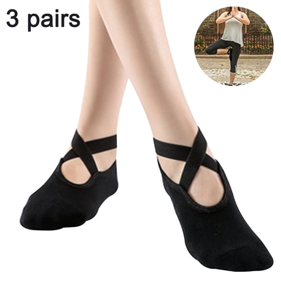 3 Pairs Yoga Socks for Women Non-Slip Grips & Straps, Ideal for Pilates, Pure Barre, Ballet, Dance, Barefoot Workout