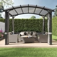 thumbnail image 2 of GAZEBETER 10' x10' Outdoor Arched Pergola,Metal Patio Gazebo with Sun Shade Canopy and Curtains for Gardens,Patios,Backyards (Grey), 2 of 11