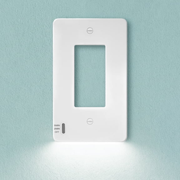 Akicon 1-Gang Matte Finish Switch Plate Cover with Automatic Radar Sensor Night Light, Decorative Wall Plate for Standard Single Switches - UL Listed, Easy Install, White