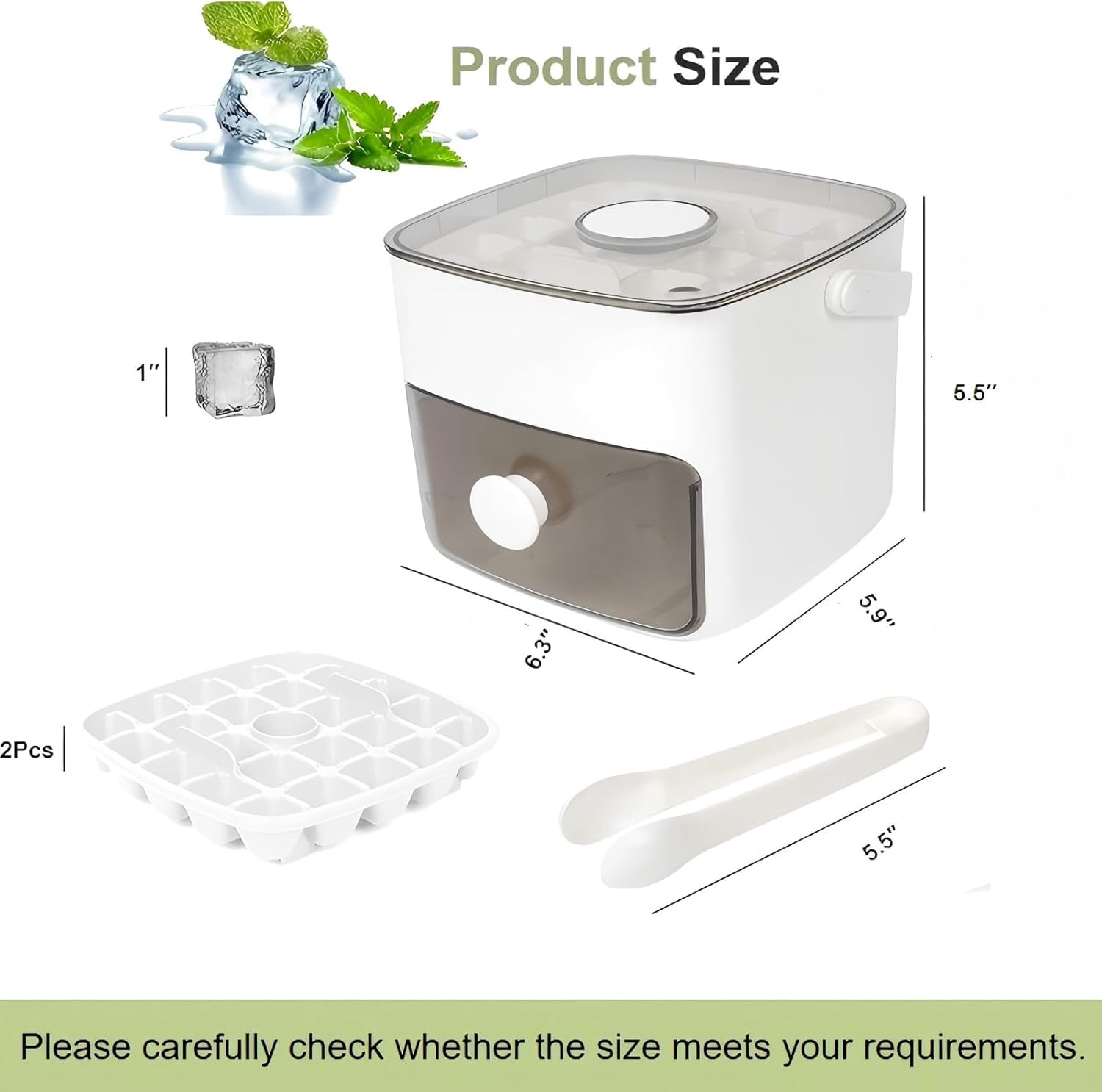 DEA Ice Cube Tray with Lid & Bin Ice Maker for Freezer Ice Trays Ice Container- Ice Molds for Whiskey, Cocktail, Coffee Drinks, Beer with Ice Tongs Kitchen Gadgets Tools (White)