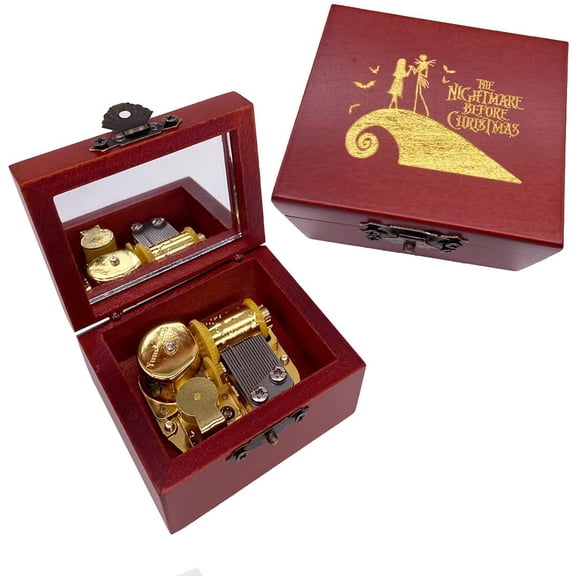 Youtang The Nightmare Before Christmas Music Box Carved Wood Musical Box Wind Up Mechanism Colockwork Gift for Christmas,Birthday,Valentine's Day (Tune:This is Halloween, Gold)