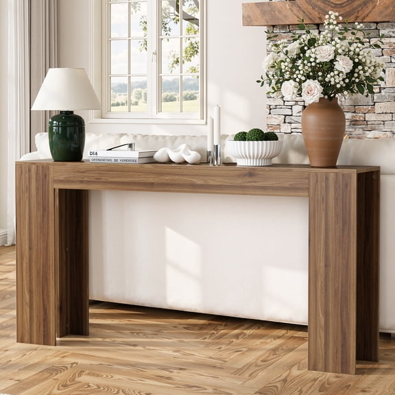 63" Extra Long Console Table, Farmhouse Wood Sofa Table Behind Couch Table, Narrow Entryway Table Accent Table for Living Room, Hallway, Walnut
