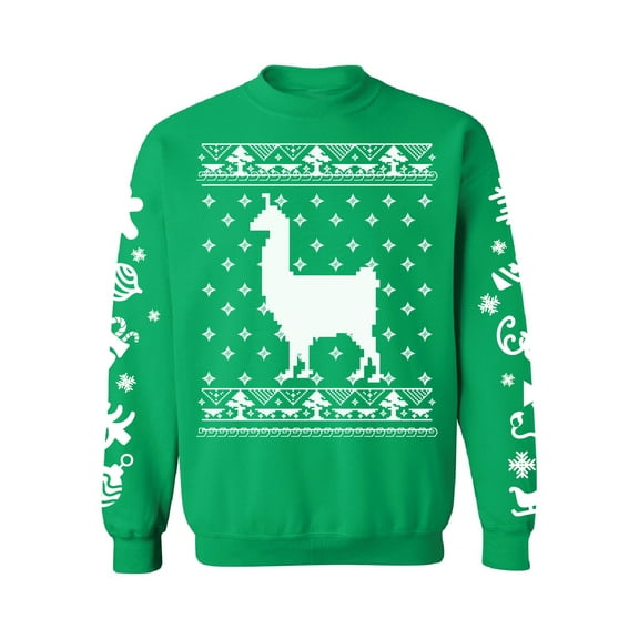 Awkward Styles Llama Christmas Sweatshirt with White Sleeves All Over Print Christmas Sweater Funny Gifts for Xmas Holiday Sweater Xmas Party Outfit Alpaca Lovers Christmas Animal Sweater Unisex