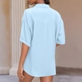 thumbnail image 4 of GXIPO Button Down Shirt Women Cotton Short Sleeve Blouses V Neck Collared Button Up Summer Beach Tops Sky Blue M, 4 of 4