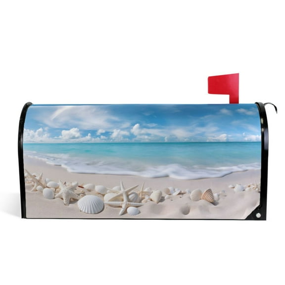 Ryvnso Mailbox Cover Starfish Seashells on Beach Magnetic Mailbox Wrap Standard Size 21x18 Inch