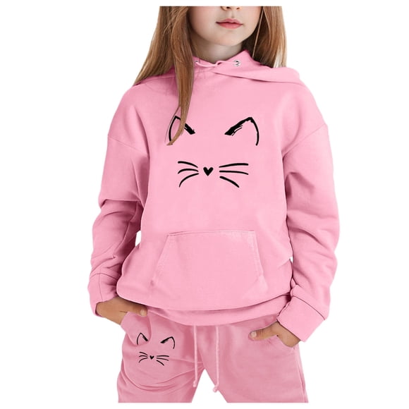 Caqnni Girls' Travel & Adventure Tracksuit Lightweight Comfy Long Sleeve Pullover and Pants Set for Plane Rides, Hiking, and Family Vacations(A01-Pink,3-4 Years)