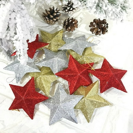 

4Pcs/Bag Beautiful Decorative Christmas Tree Pendant with Lanyard Plastic Christmas Tree Golden Powder Star Decor Ball P