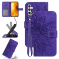 thumbnail image 1 of Feishell Slim Wallet Case for Samsung Galaxy A54 5G,for Men Women,Sunflower Embossed Pattern PU Leather Flip Cover Magnetic Closure Folio Card Slots Kickstand Phone Case with Hand Strap,Darkpurple, 1 of 12