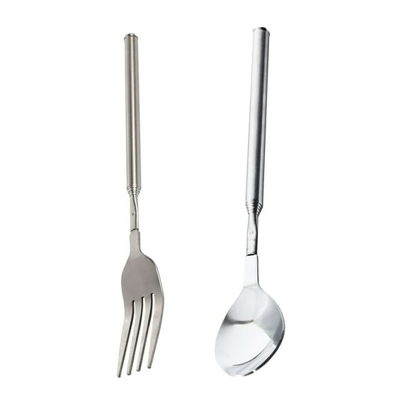 2pcs Telescoping Stainless Steel Forks Spoons Portable Extendable Cutlery with Long Handle For BBQs And Home Use