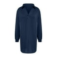 thumbnail image 4 of Dresses for Women Casual Women's Long Sleeved Lapel V-neck Sportswear Loose Solid Color Dress on Clearance Navy, 2XL, 4 of 6