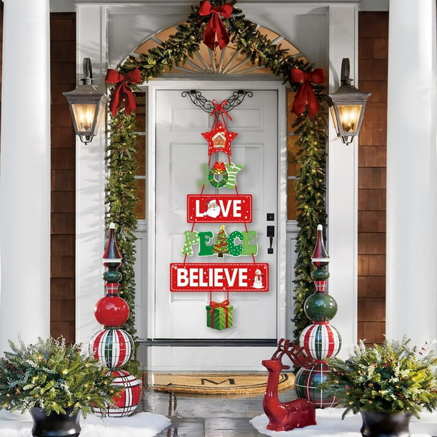 Adornos navideños, adornos navideños para interiores y exteriores, letreros navideños colgantes, adornos navideños para puertas, adornos navideños de invierno para fiestas en casa, letreros decorativo