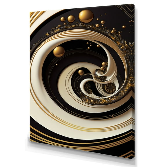 Designart Black, Silver And Gold Blending Swirls VII Canvas Wall Art