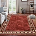 thumbnail image 1 of YUSAZENS 5x7 Geometric Bordered Area Rug Non-Slip Washable Low Pile Stain Resistant Carpet for Living Room Farmhouse Red, 1 of 8