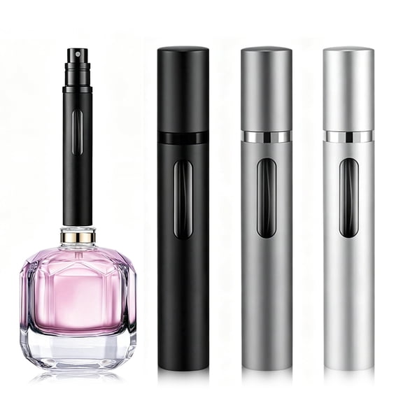 3 Pack Bottom Filling Visible Refillable Perfume Atomizer, Refillable Travel Fragrance Bottle, Portable Mini Cologne Dispenser, 10ml Black Grey Silver