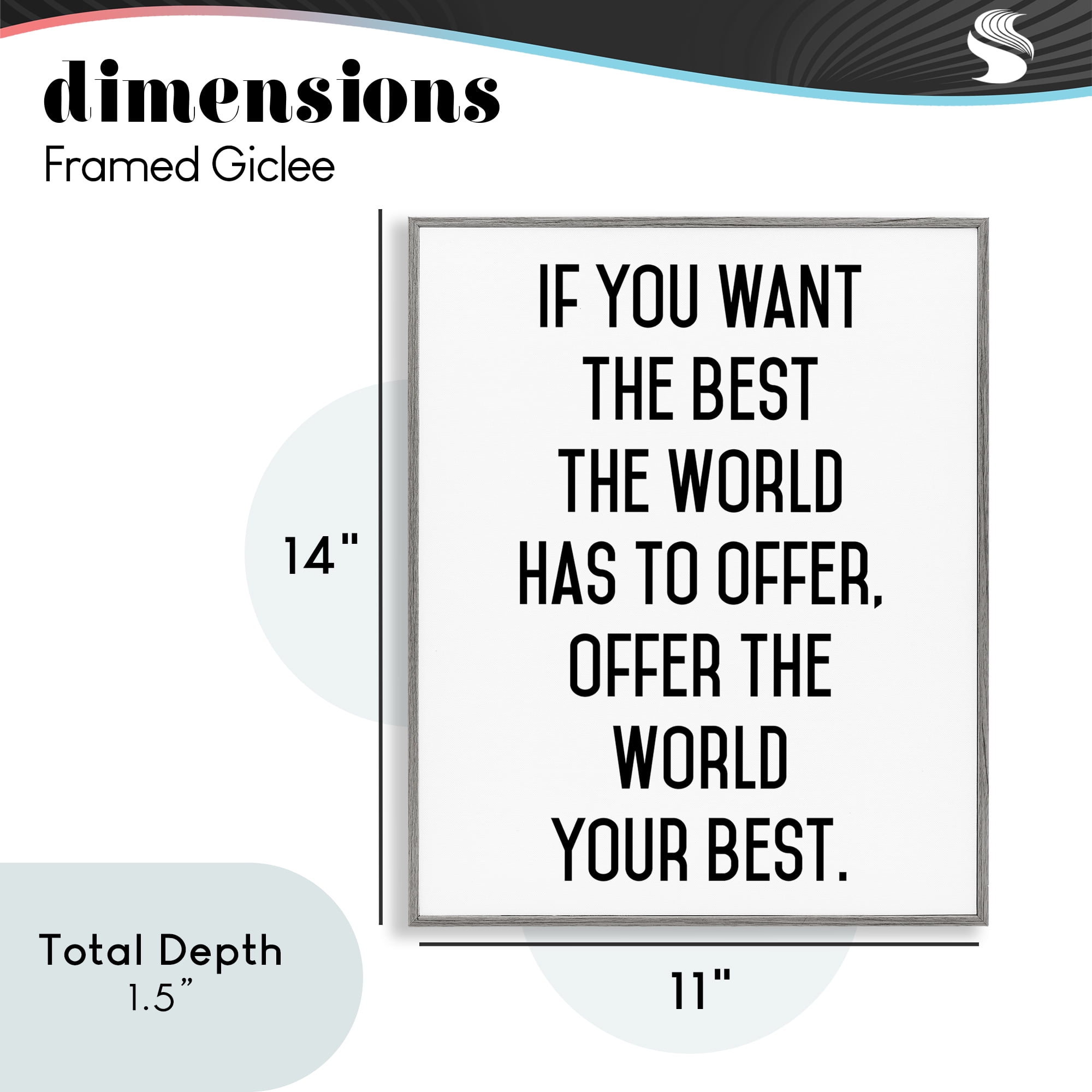 Offer The World Your Best Gray Framed Giclee Art, design by Lettered and Lined