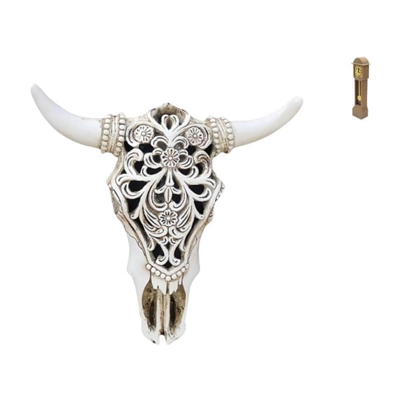CoudarTitie Tribal Bull Head Sculpture Wall Hanging Art and Miniature Grandfather Clock Vintage Living Room Decor for Office Farmhouse Bedroom