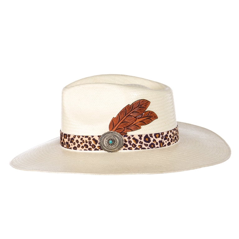Charlie 1 Horse Heatseeker Straw Cowboy Hat XL Natural Leopard Trim Detail Charlie 1 Horse Heatseeker 3 3/4 Brim Leopard Band Natural  main image 2