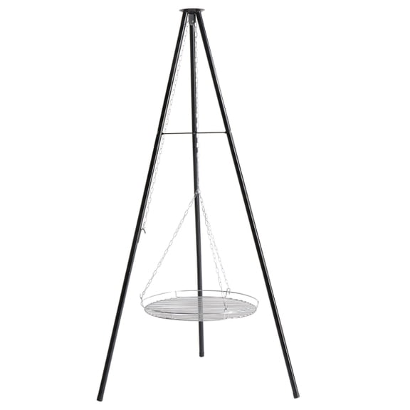 Campfire Tripod Grill, Adjustable Height BBQ Grill Grate for Cooking Over Fire, Firepit Cooking Rack, Black